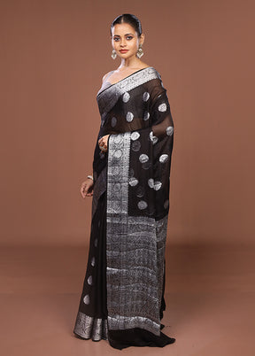 Black Handloom Kora Pure Silk Saree With Blouse Piece