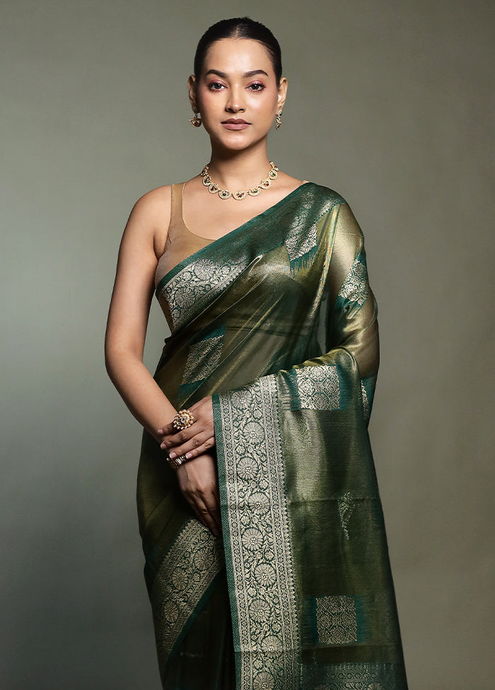 Green Tissue Silk Saree With Blouse Piece