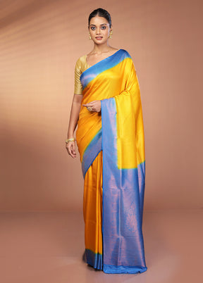 Yellow Dupion Silk Saree With Blouse Piece