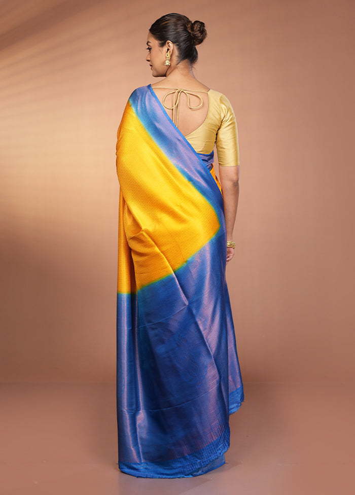 Yellow Dupion Silk Saree With Blouse Piece