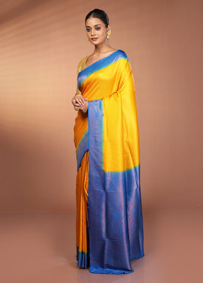 Yellow Dupion Silk Saree With Blouse Piece