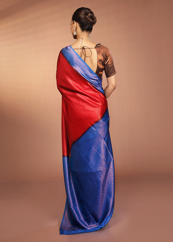 Red Dupion Silk Saree With Blouse Piece