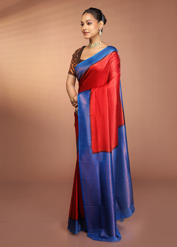 Red Dupion Silk Saree With Blouse Piece
