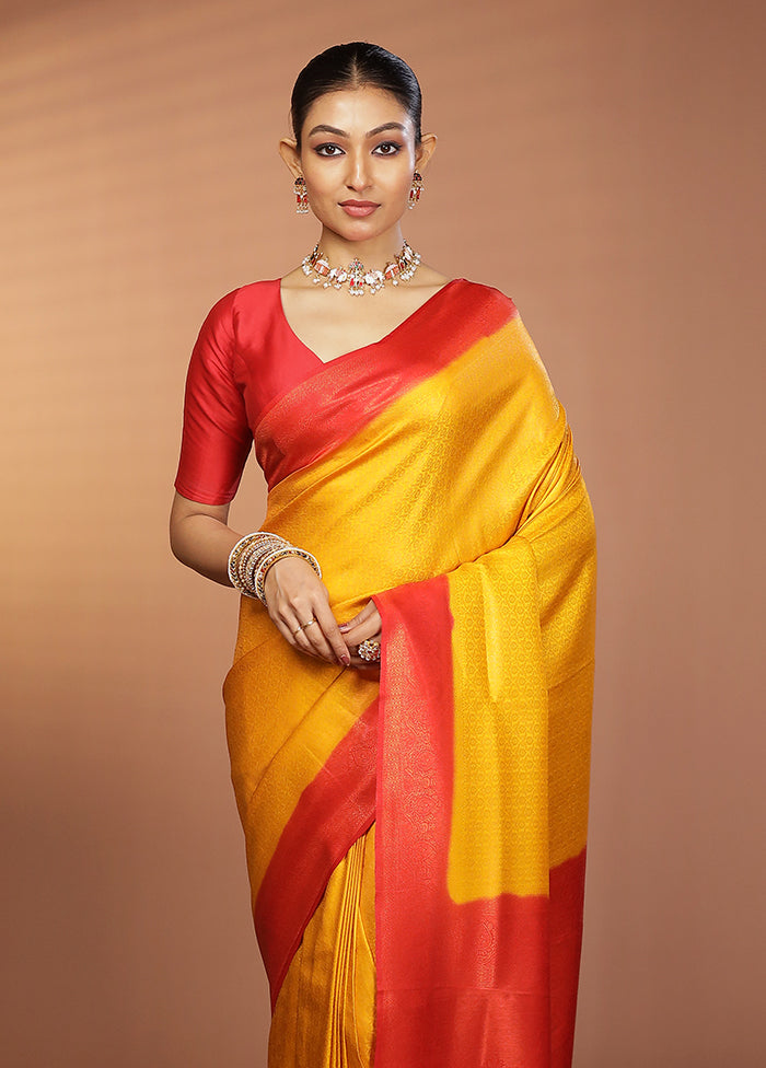 Yellow Dupion Silk Saree With Blouse Piece