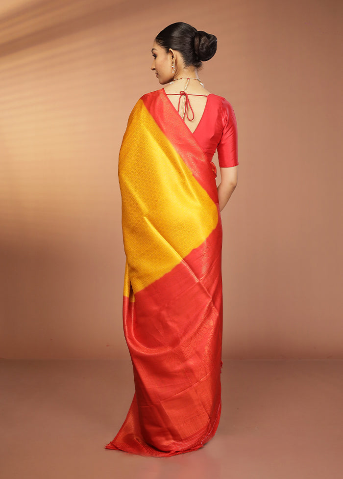 Yellow Dupion Silk Saree With Blouse Piece
