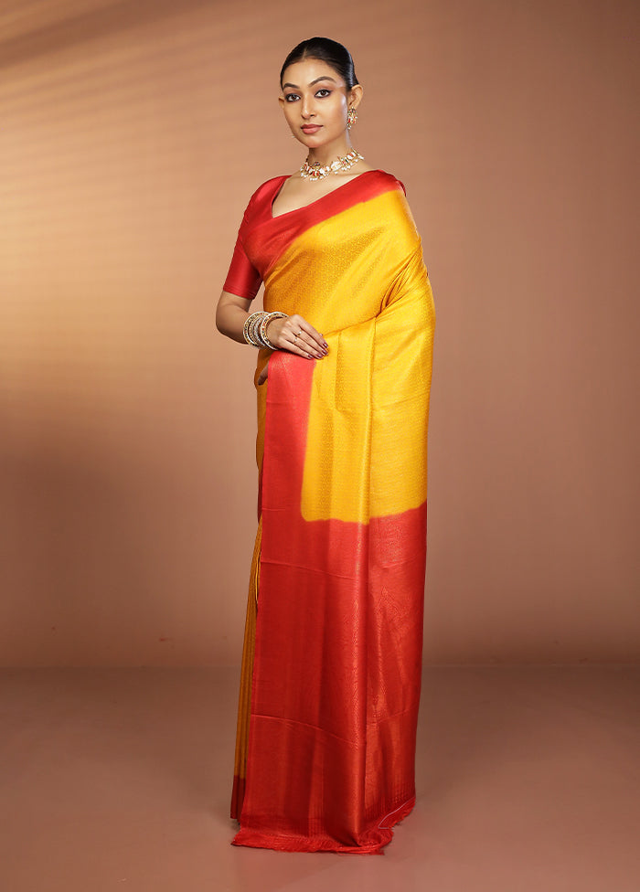 Yellow Dupion Silk Saree With Blouse Piece