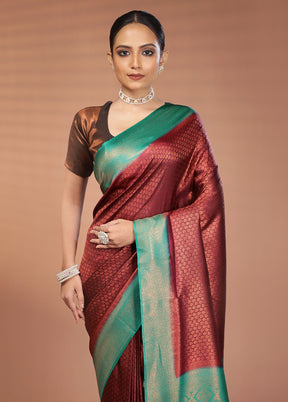 Maroon Dupion Silk Saree With Blouse Piece