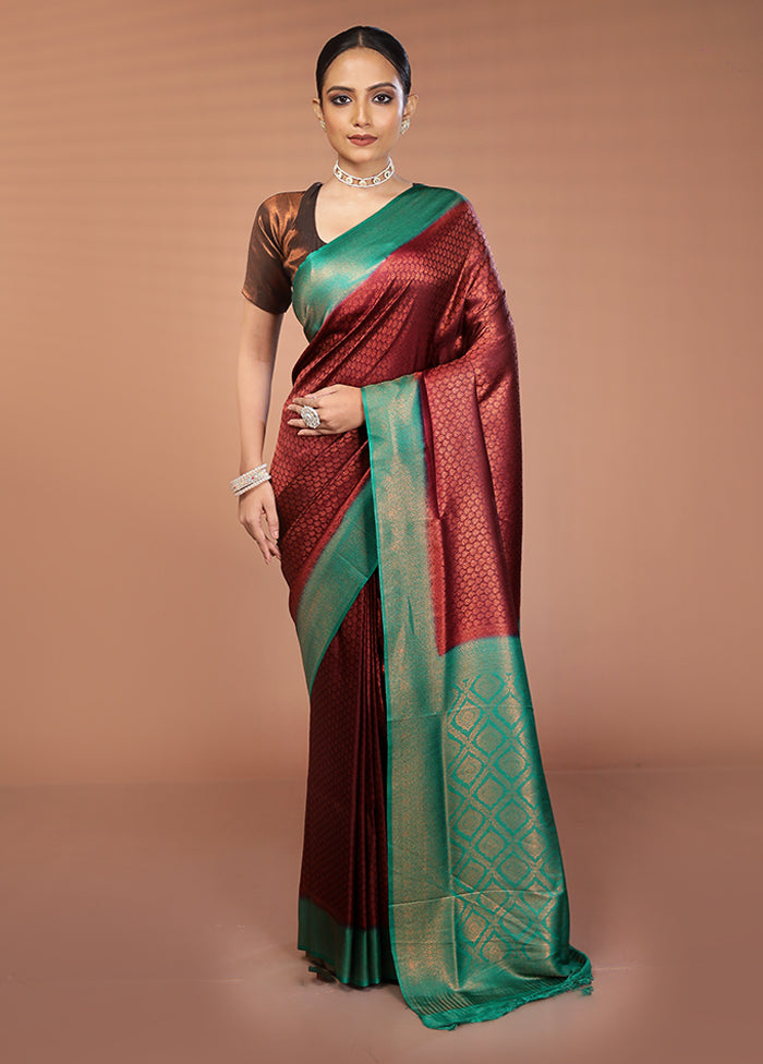 Maroon Dupion Silk Saree With Blouse Piece