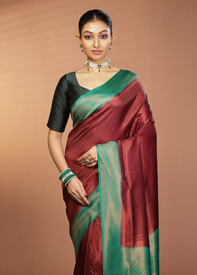 Maroon Dupion Silk Saree With Blouse Piece