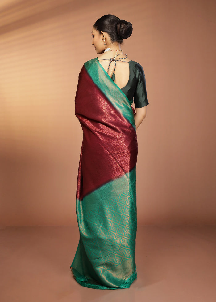 Maroon Dupion Silk Saree With Blouse Piece