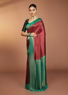Maroon Dupion Silk Saree With Blouse Piece