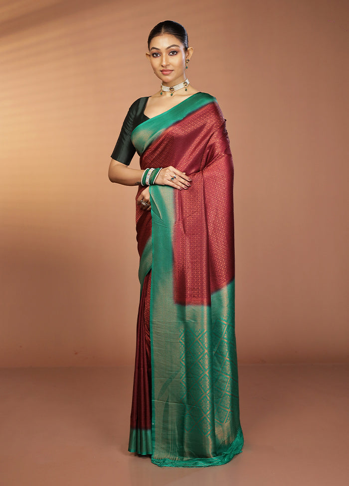 Maroon Dupion Silk Saree With Blouse Piece
