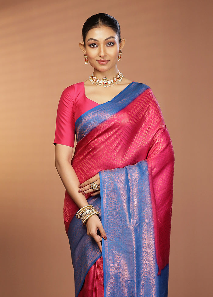 Pink Dupion Silk Saree With Blouse Piece