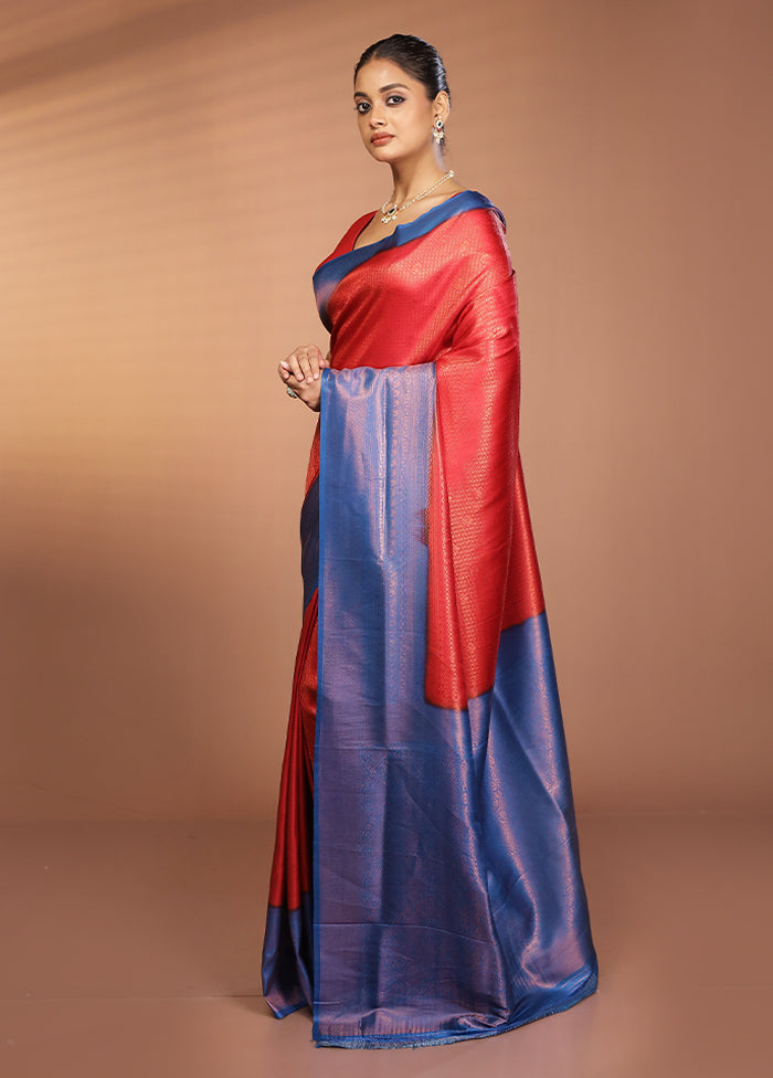 Red Dupion Silk Saree With Blouse Piece
