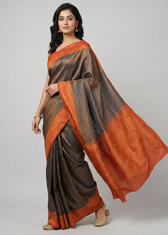 Black Dupion Silk Saree With Blouse Piece
