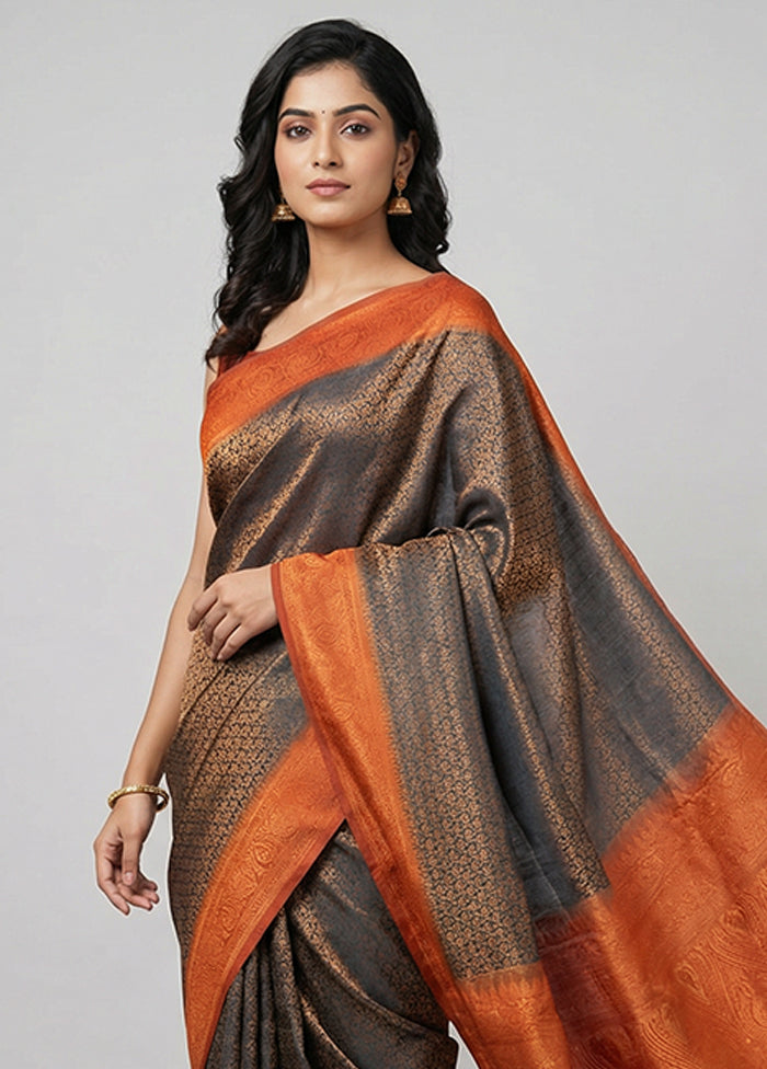 Black Dupion Silk Saree With Blouse Piece