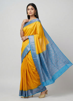 Yellow Dupion Silk Saree With Blouse Piece