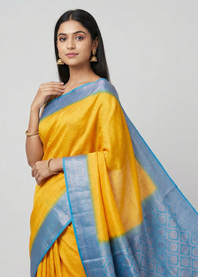 Yellow Dupion Silk Saree With Blouse Piece