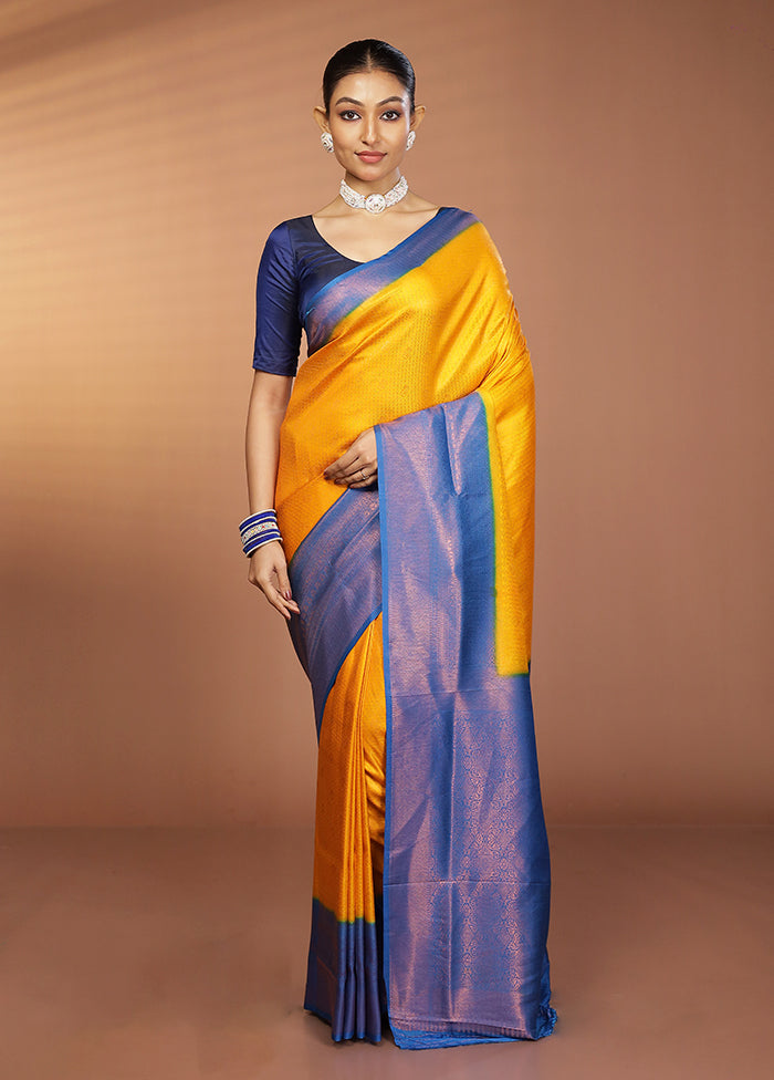 Yellow Dupion Silk Saree With Blouse Piece