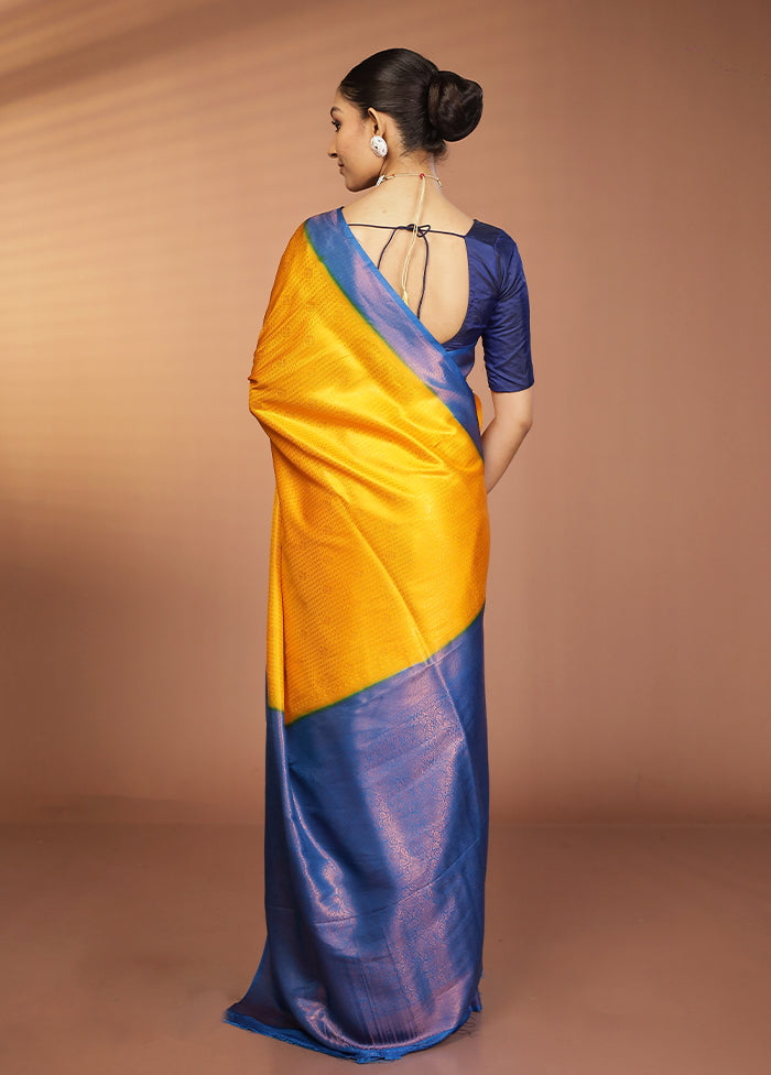 Yellow Dupion Silk Saree With Blouse Piece