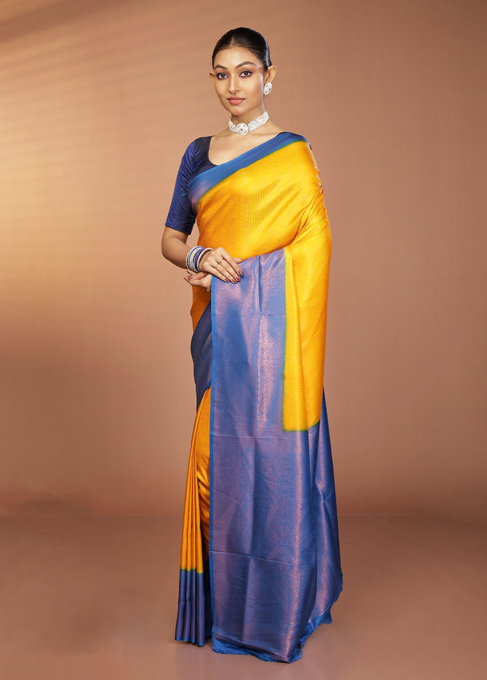 Yellow Dupion Silk Saree With Blouse Piece