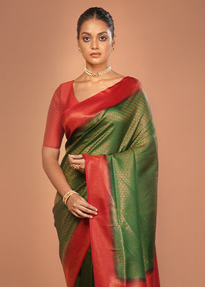 Green Dupion Silk Saree With Blouse Piece