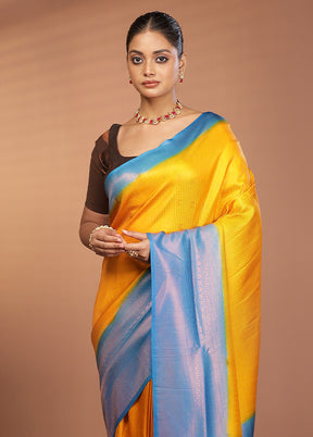 Yellow Dupion Silk Saree With Blouse Piece