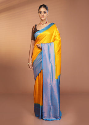Yellow Dupion Silk Saree With Blouse Piece