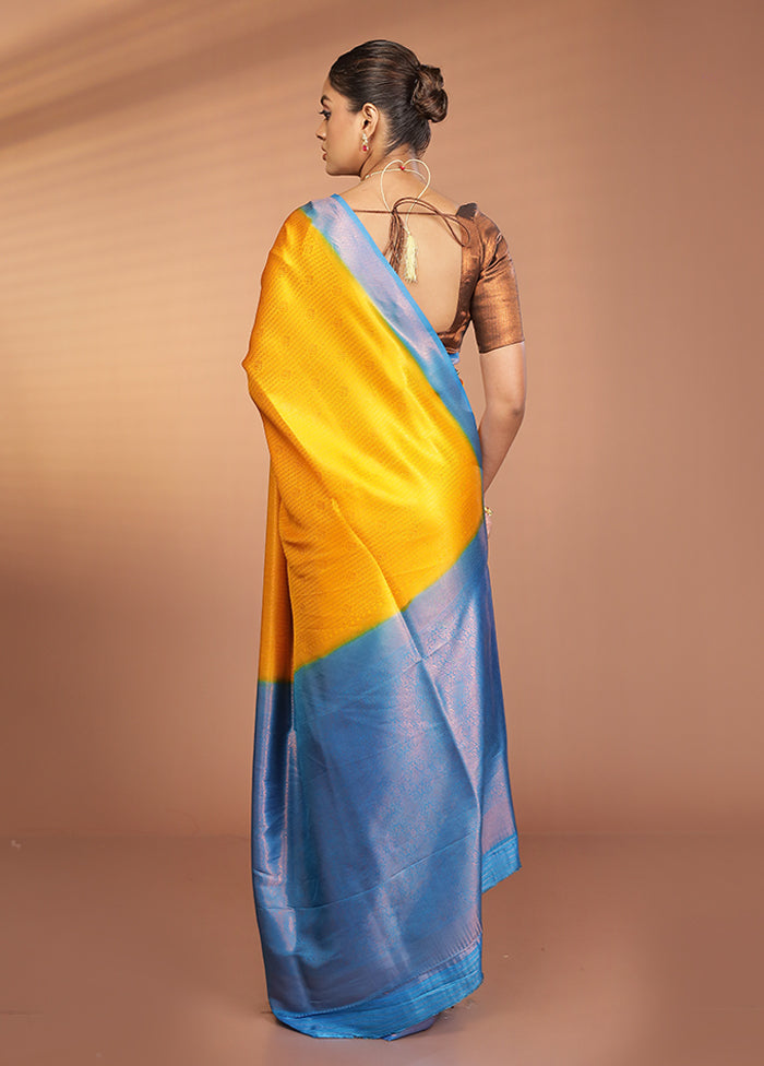 Yellow Dupion Silk Saree With Blouse Piece