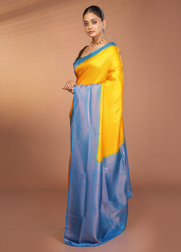 Yellow Dupion Silk Saree With Blouse Piece
