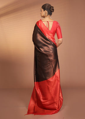 Black Dupion Silk Saree With Blouse Piece