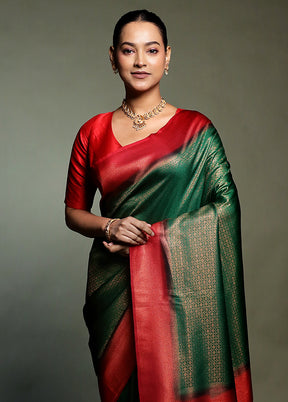 Green Dupion Silk Saree With Blouse Piece