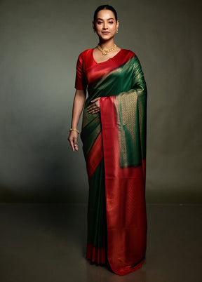 Green Dupion Silk Saree With Blouse Piece