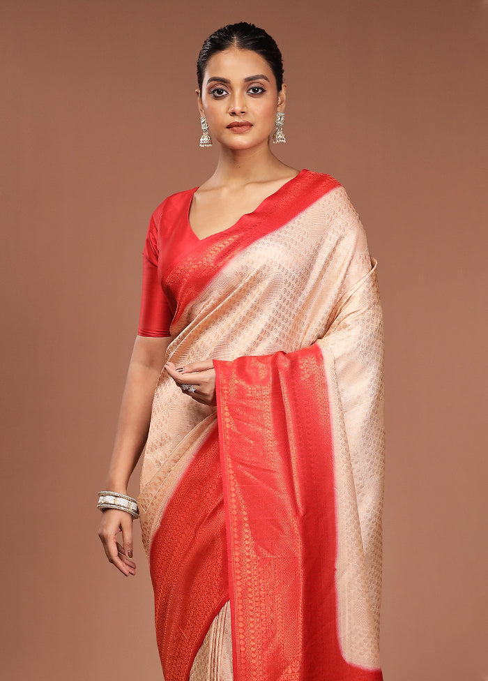 Cream Dupion Silk Saree With Blouse Piece