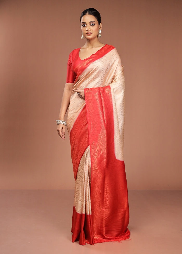 Cream Dupion Silk Saree With Blouse Piece