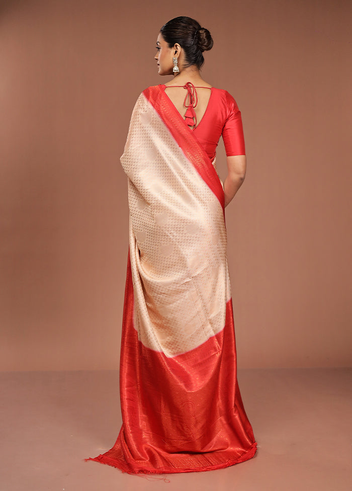 Cream Dupion Silk Saree With Blouse Piece