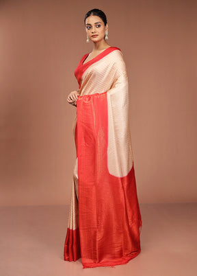 Cream Dupion Silk Saree With Blouse Piece
