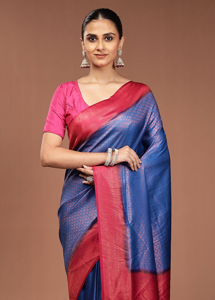 Blue Dupion Silk Saree With Blouse Piece