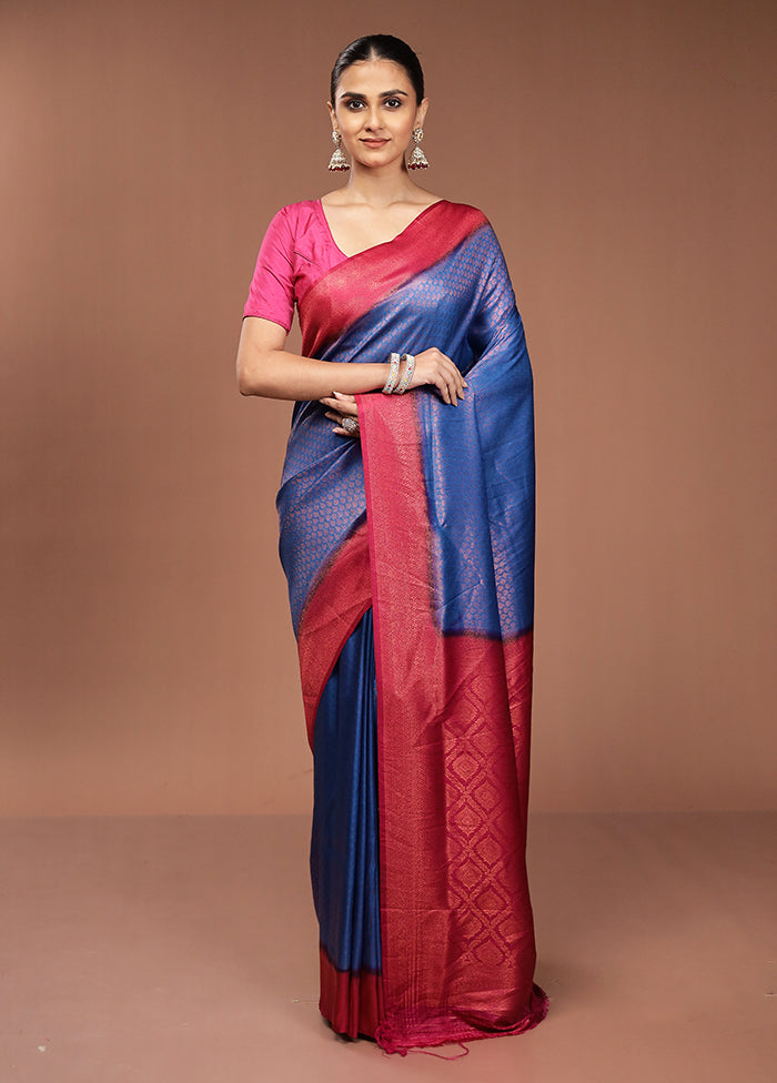 Blue Dupion Silk Saree With Blouse Piece