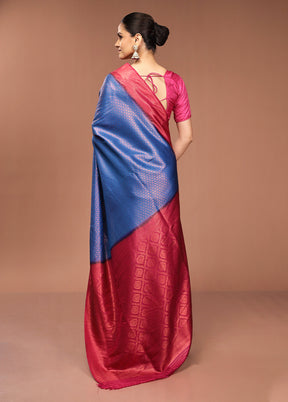 Blue Dupion Silk Saree With Blouse Piece