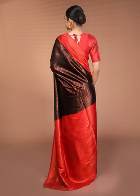 Black Dupion Silk Saree With Blouse Piece