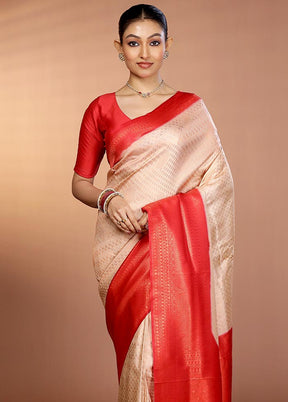 Cream Dupion Silk Saree With Blouse Piece