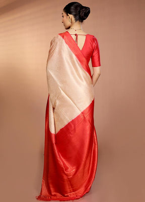 Cream Dupion Silk Saree With Blouse Piece