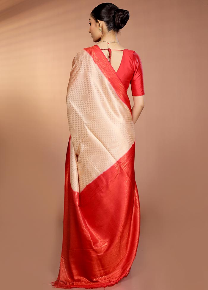 Cream Dupion Silk Saree With Blouse Piece