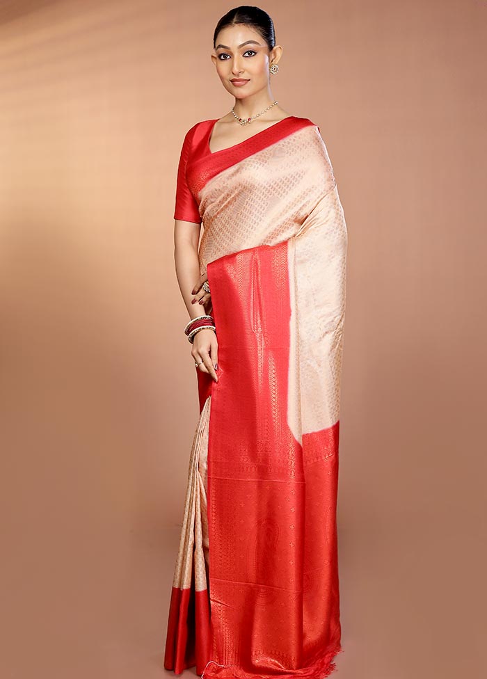Cream Dupion Silk Saree With Blouse Piece