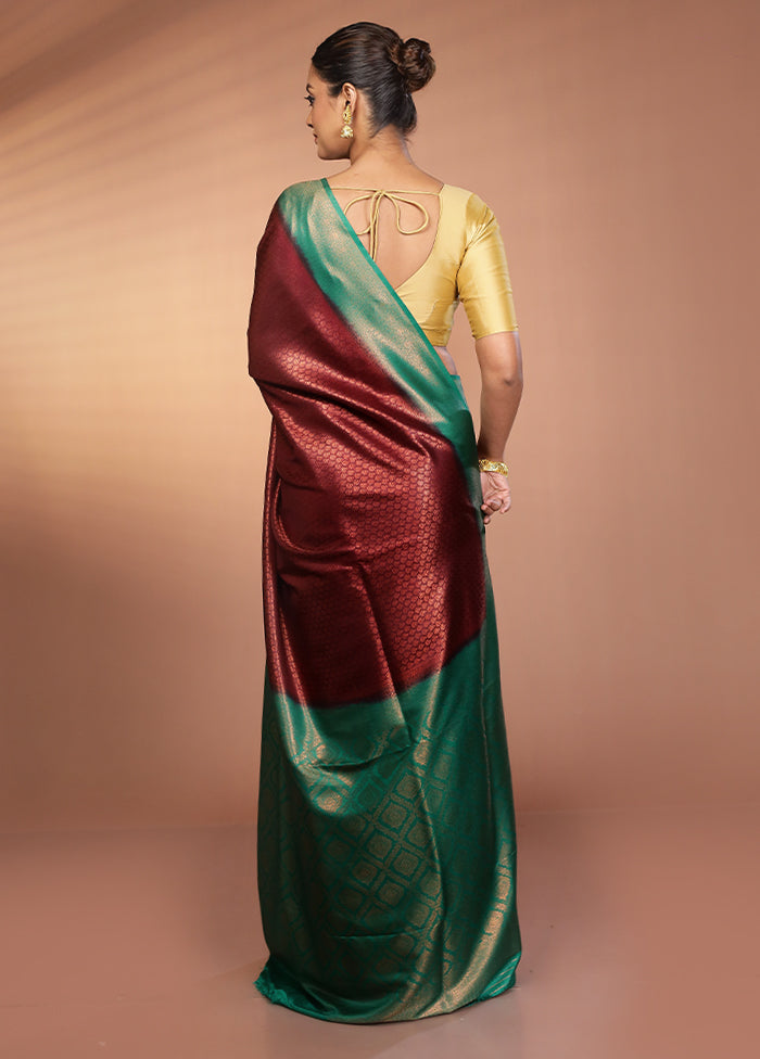 Maroon Dupion Silk Saree With Blouse Piece