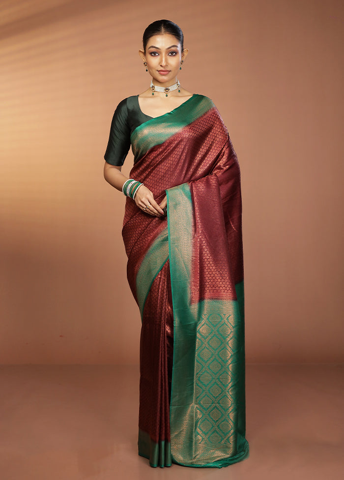 Brown Dupion Silk Saree With Blouse Piece