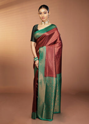 Brown Dupion Silk Saree With Blouse Piece