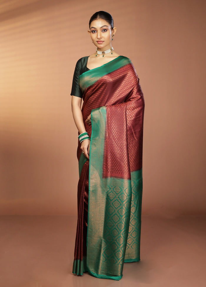 Brown Dupion Silk Saree With Blouse Piece