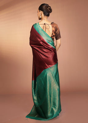 Maroon Dupion Silk Saree With Blouse Piece